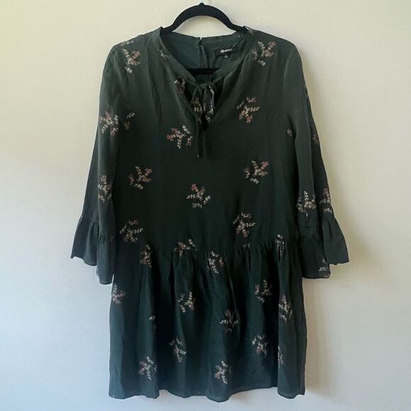 Madewell Women’s Green Bell Sleeves Silk Tie-Neck Wild Botanic Dress Size Small - Picture 1 of 11